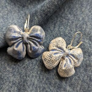 Reversible Ceramic Denim Bow Earrings